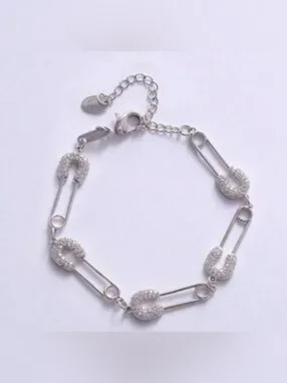 Silver Safety Pin Link Bracelet